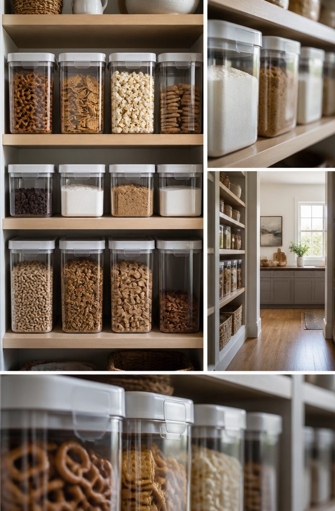 Home Storage and Organization: 20 Products That Keep Spaces Tidy 10 A set of airtight food storage containers neatly arranged in a pantry.