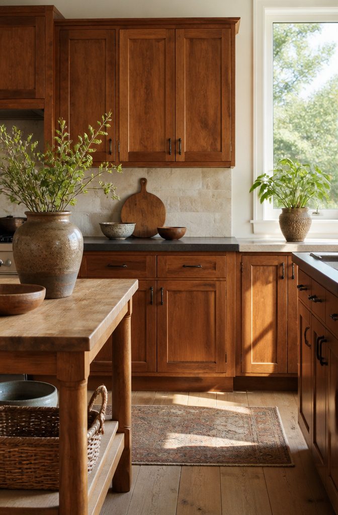 Rustic Kitchen Cabinets: Ideas for Wood, Paint and Hardware 6 Rustic kitchen featuring smooth alder cabinets and weathered bronze hardware.
