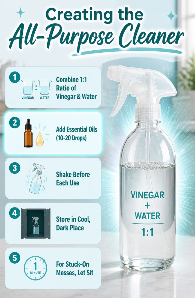 Image titled 'Creating the All-Purpose Cleaner' with a spray bottle and vinegar.