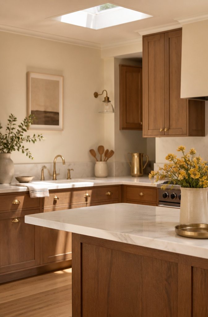 Neutral Kitchen Colors: 10 Ideas for a Timeless Space 5 A kitchen with cream-colored walls and white cabinetry.