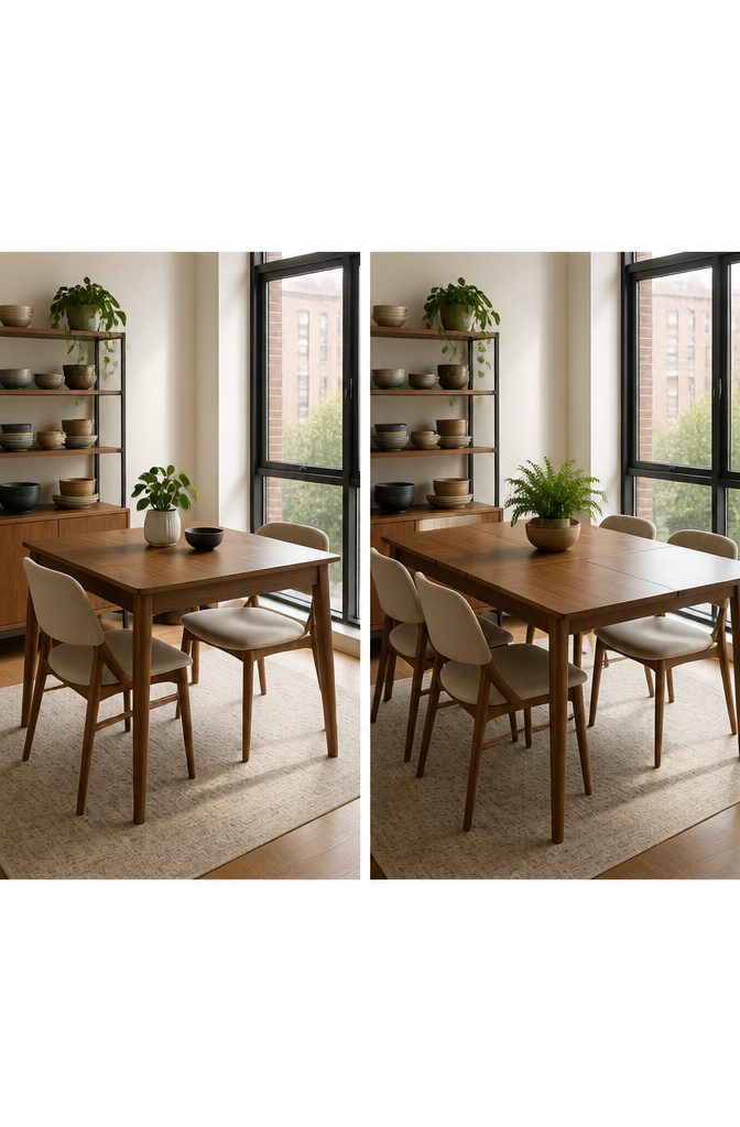 20 Small Apartment Dining Room Ideas for Tight Spaces 4 Extendable dining table with built-in leaves in a small apartment.