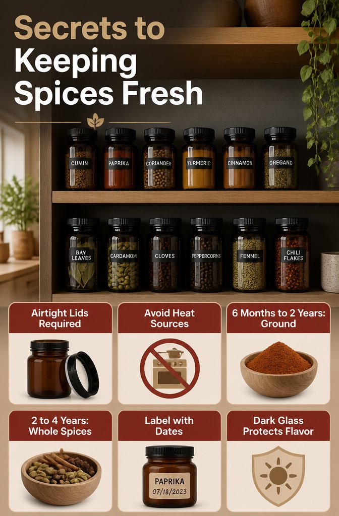 A variety of airtight spice containers displayed in a kitchen.