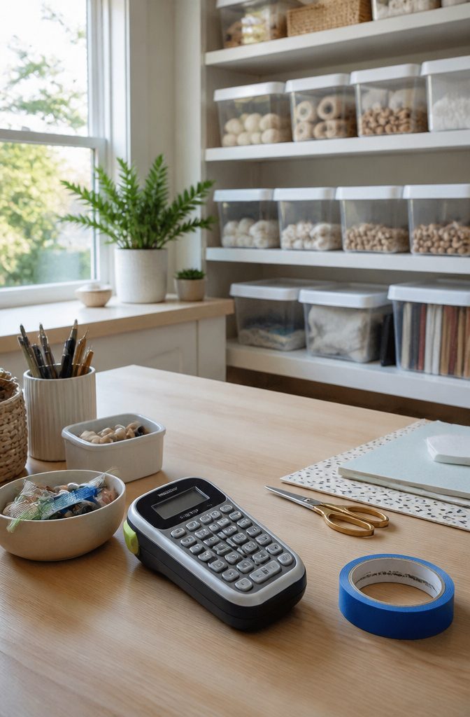 Home Storage and Organization: 20 Products That Keep Spaces Tidy 11 A handheld label maker surrounded by labeled bins on a desk.