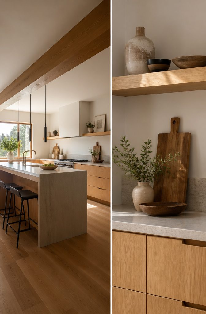 20 Sleek Kitchen Design Modern Luxury Ideas for Your Home 6 Wood accents in a modern kitchen contrast with neutral cabinetry.
