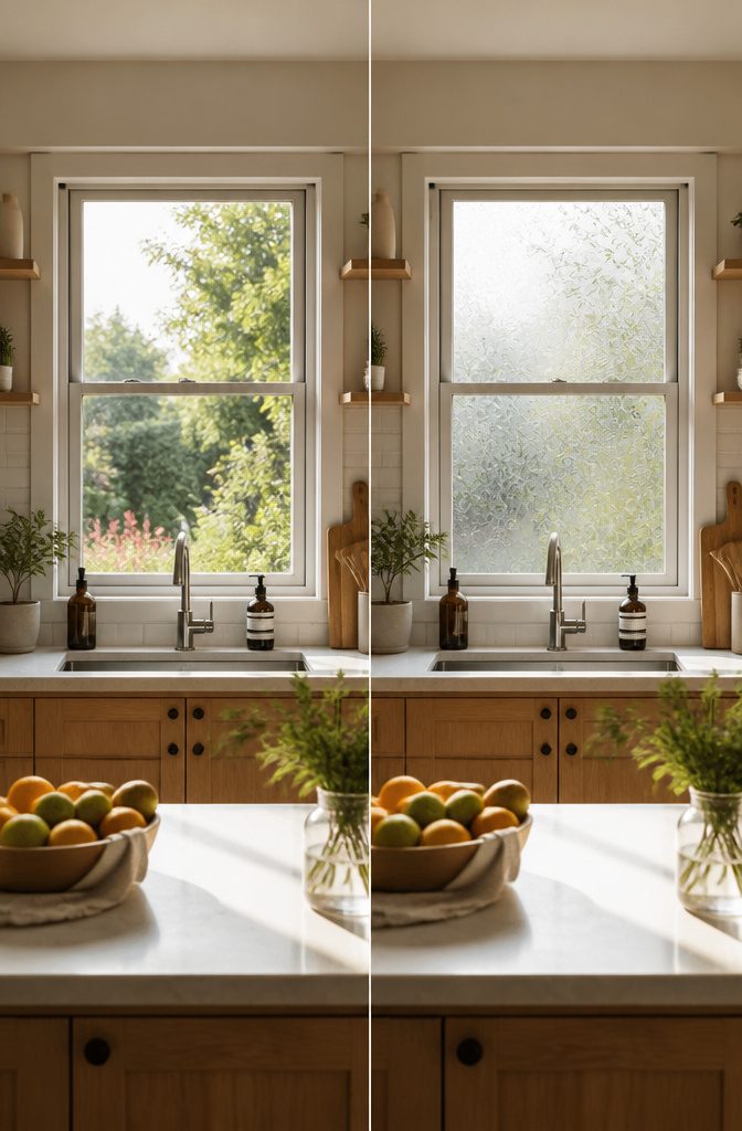 15 Kitchen Window Styles for Light, Views & Fresh Air 17 Cafe curtains framing a kitchen window above the sink.